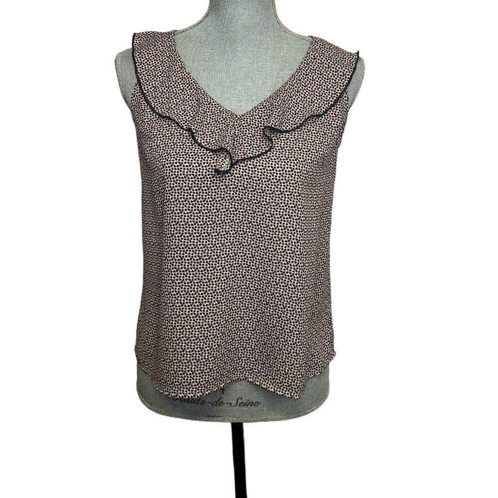 Cabi Ruffle V-Neck Pull Over Women's Tank Top Stars Patterned - Size Extra Small